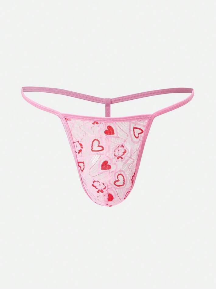 Men's Heart & Floral Print Lace Sexy Underwear